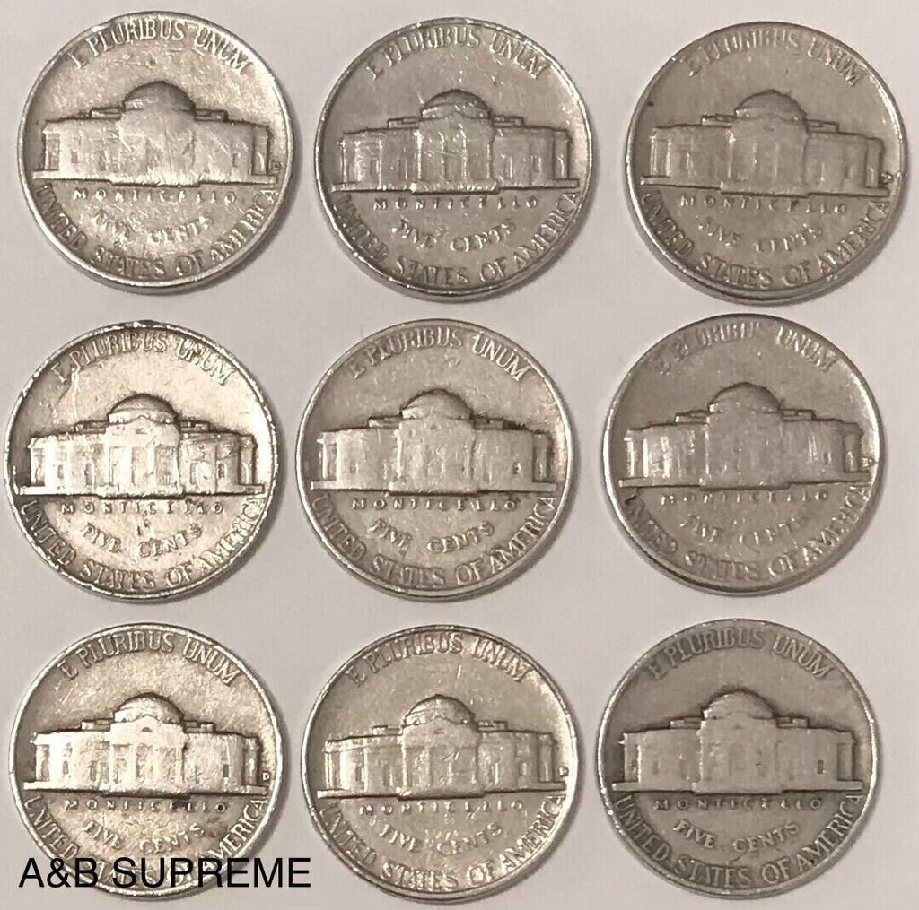 Jefferson Nickels 1938-1959 With Dates & Good Condition 9 Per Lot Grab Bag