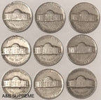 Jefferson Nickels 1938-1959 With Dates & Good Condition 9 Per Lot Grab Bag