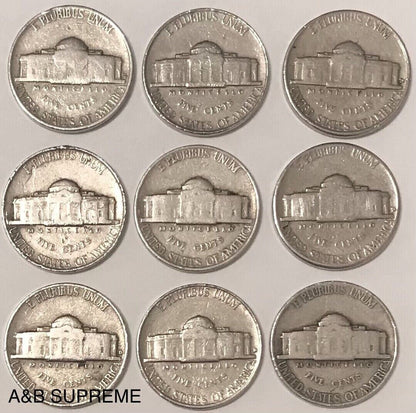 Jefferson Nickels 1938-1959 With Dates & Good Condition 9 Per Lot Grab Bag