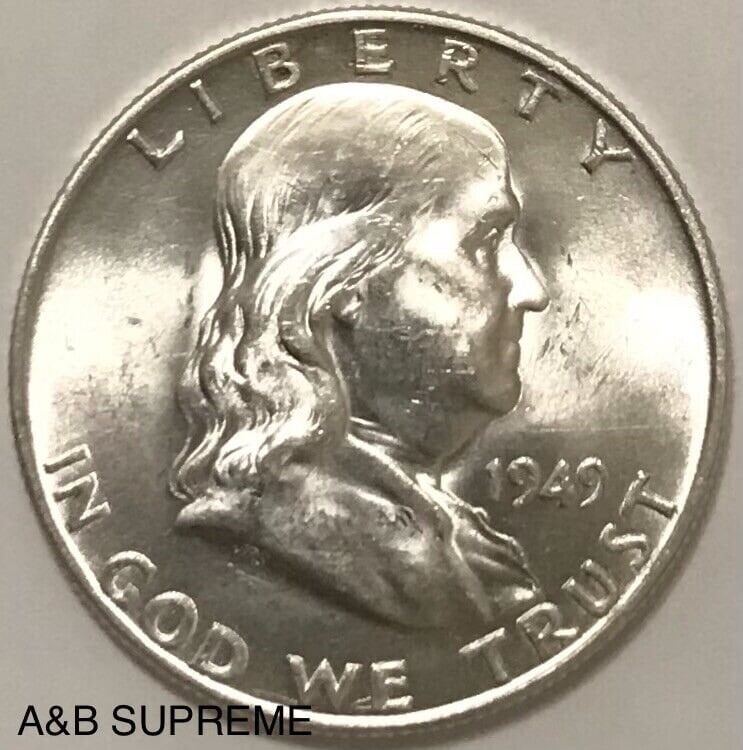 1949 D Franklin Half Dollar Full Bell Lines Gem Bu Uncirculated 90% Silver