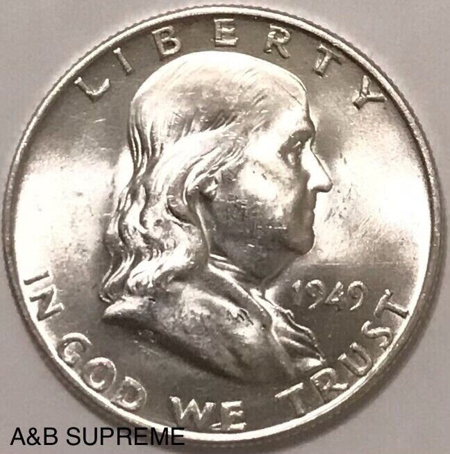 1949 D Franklin Half Dollar Full Bell Lines Gem Bu Uncirculated 90% Silver