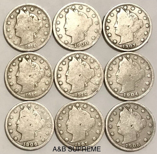 Liberty Head V Nickel With Dates 9 Per Lot Grab Bag