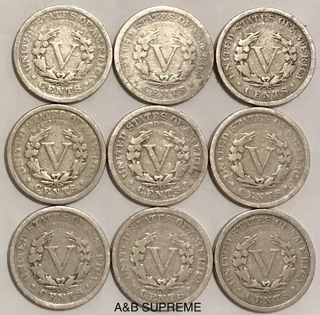 Liberty Head V Nickel With Dates 9 Per Lot Grab Bag