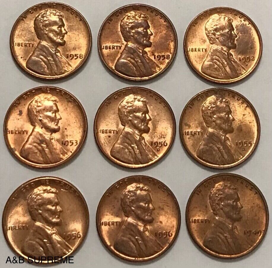 Lincoln Wheat Cent Penny Au-Bu Uncirculated 9 Per Lot Grab Bag