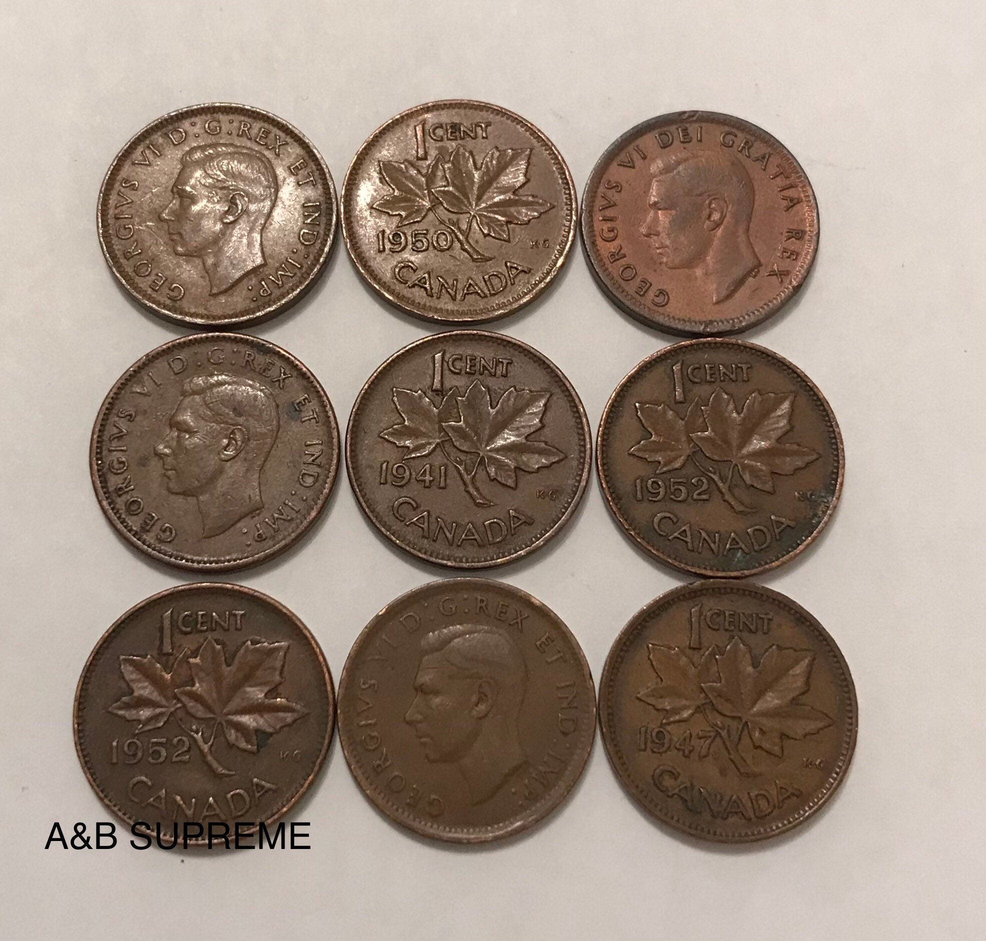 Canada George VI Cent Penny 1937-1952 With Dates 9 Per Lot Grab Bag