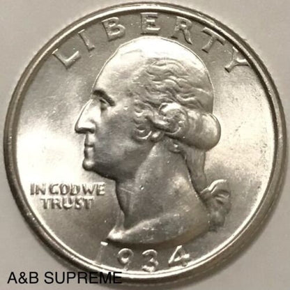1934 Washington Quarter Gem Bu Uncirculated 90% Silver
