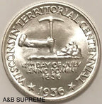 1936 Wisconsin Commemorative Half Dollar Superb Gem Bu Uncirculated 90% Silver