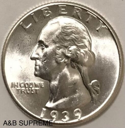 1939 D Washington Quarter Gem Bu Uncirculated 90% Silver