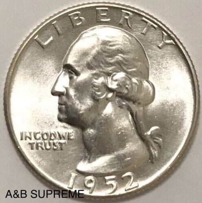 1952 D Washington Quarter Uncirculated Gem Bu 90% Silver