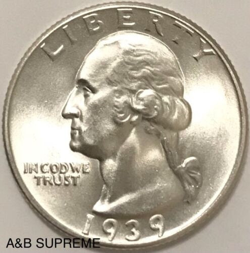 1939 Washington Quarter Gem Bu Uncirculated 90% Silver