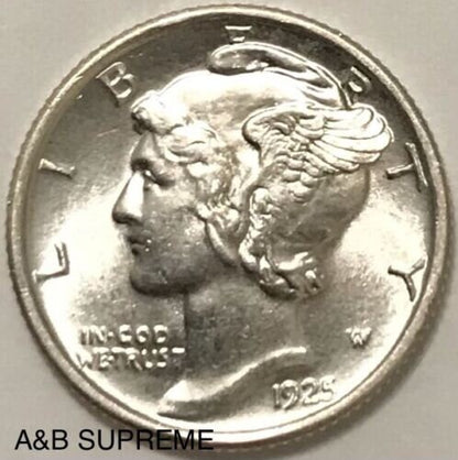 1925 Mercury Dime Full Split Bands Gem Bu Uncirculated 90% Silver FSB