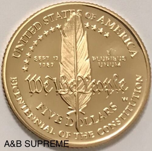 1987 W 5 Dollar Gold Coin Constitution Commemorative Superb Gem Cameo Proof
