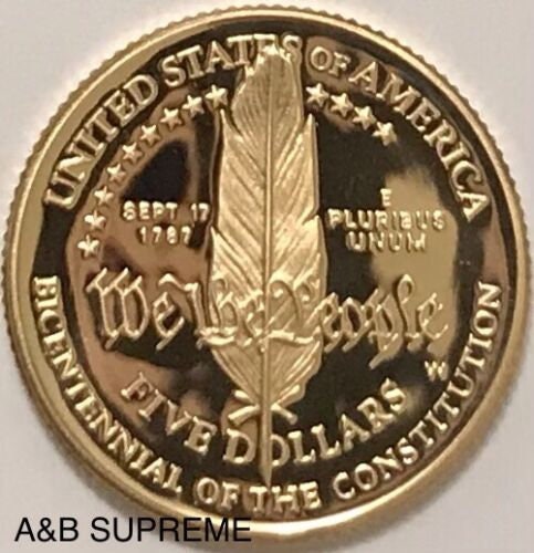 1987 W 5 Dollar Gold Coin Constitution Commemorative Superb Gem Cameo Proof