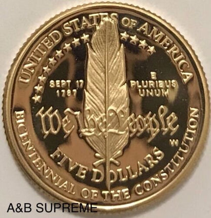 1987 W 5 Dollar Gold Coin Constitution Commemorative Superb Gem Cameo Proof