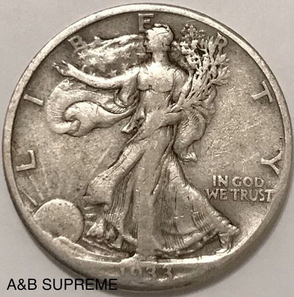 1933 S Walking Liberty Half Dollar Very Fine VF 90% Silver