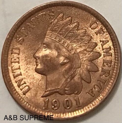1901 Indian Head Cent Bronze Penny RED Gem Bu Uncirculated