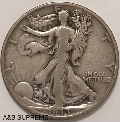 1933 S Walking Liberty Half Dollar Fine-Very Fine F-VF 90% Silver