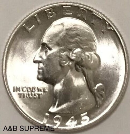 1945 Washington Quarter Gem Bu Uncirculated 90% Silver
