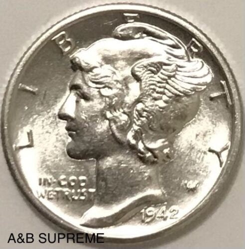 1942 D Mercury Dime Gem Bu Uncirculated 90% Silver
