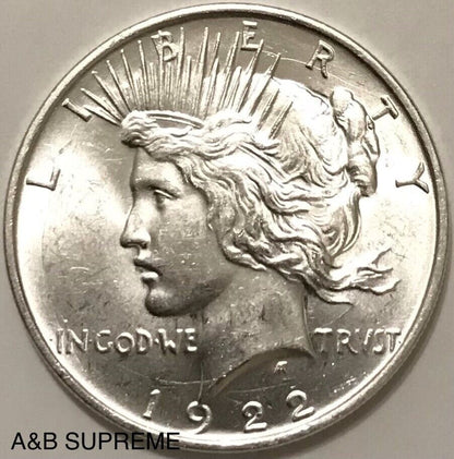 1922 D Peace Dollar Strong Mint Luster Gem Bu Uncirculated 90% Silver
