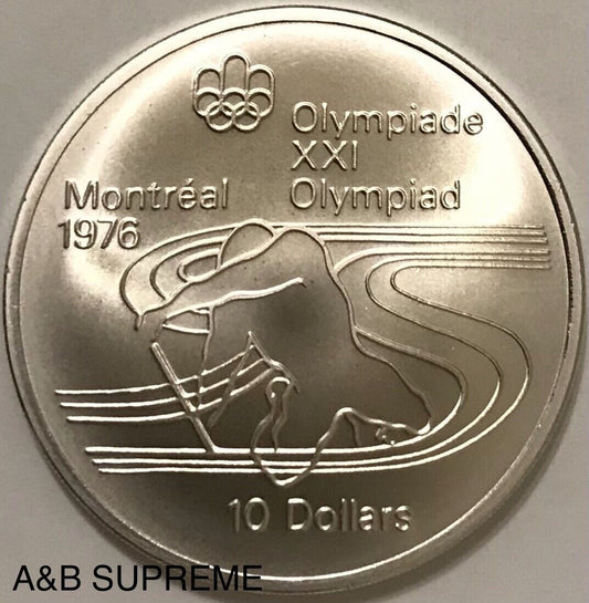 1976 Canada Olympiade XXI Olympiad 10 Dollar Large 1.7 Oz Coin Gem Bu 92.5% Silver