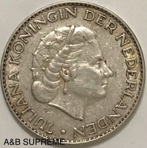 1958 Netherlands 1 Gulden Queen Juliana Au About Uncirculated 72% Silver Crown