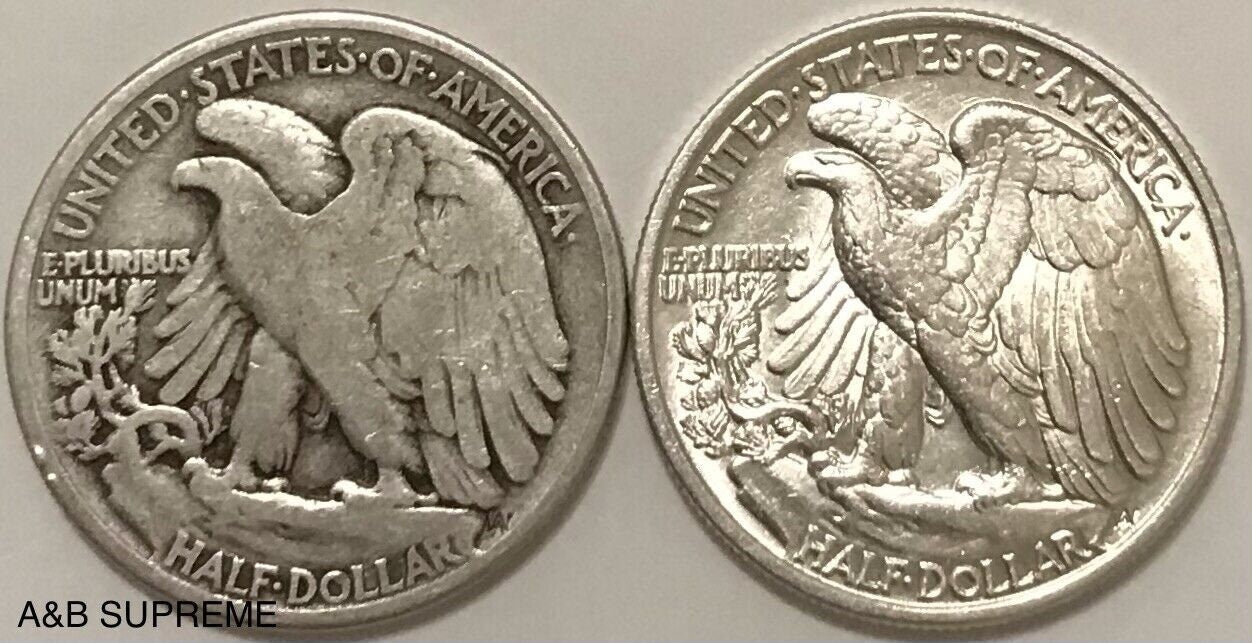 2) Walking Liberty Half Dollar Circulated & Au-Bu Uncirculated 90% Silver