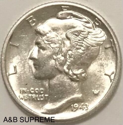 1943 D Mercury Dime Gem Bu Uncirculated 90% Silver