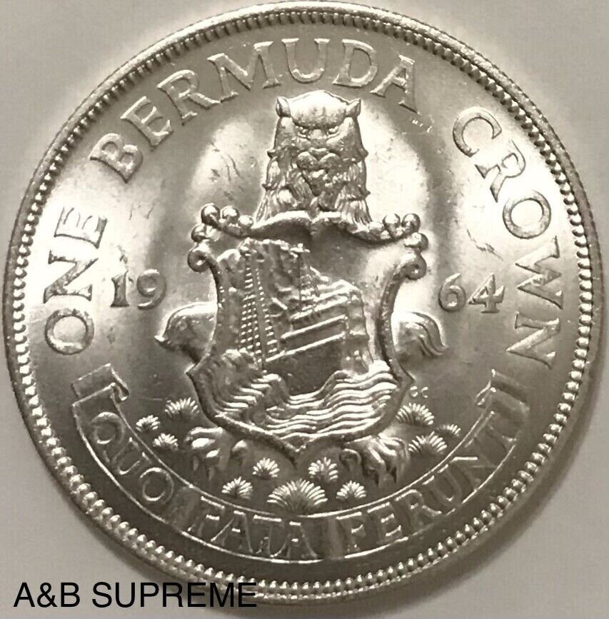 1964 Bermuda Crown Elizabeth II British Colony Gem Bu Uncirculated 50% Silver