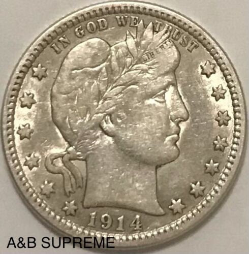 1914 Barber Quarter Au-Bu Uncirculated 90% Silver