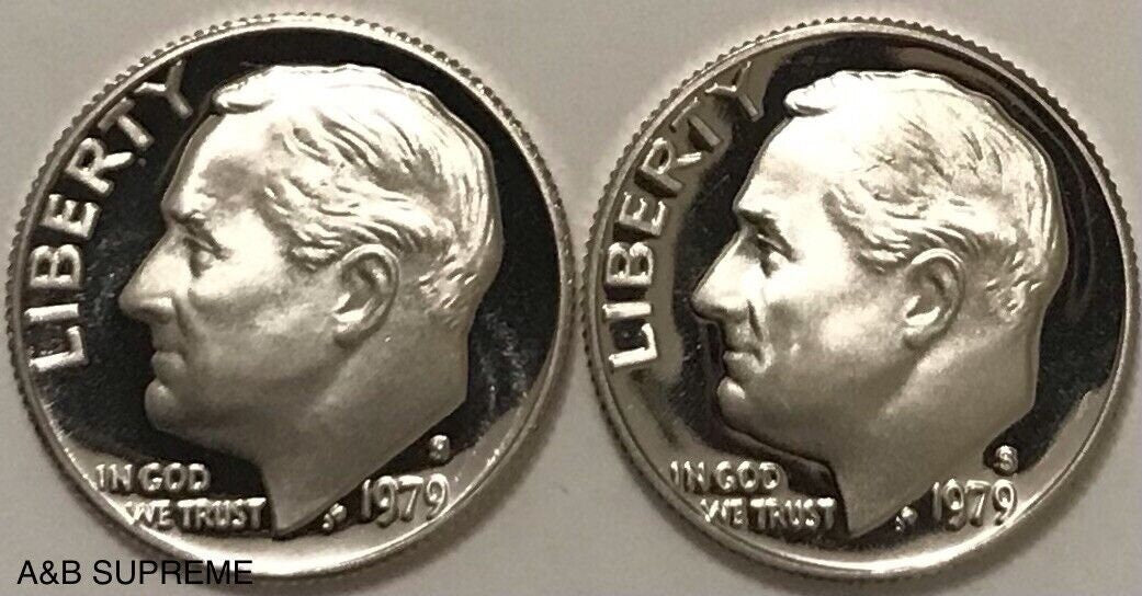 1979 S Roosevelt Dime Type 1 And 2 Filled & Clear S Clad Deep Cameo Gem Proof