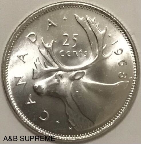 1968 Canada Silver Quarter Proof Like Choice Bu Uncirculated 50% Silver
