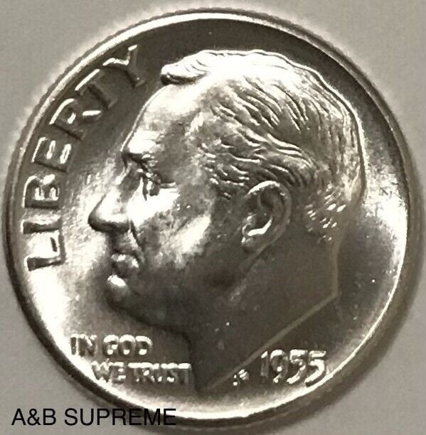 1955 D Roosevelt Dime Gem Bu Uncirculated 90% Silver