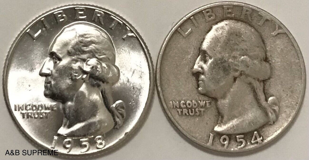 2) 1932-1964 Washington Quarter Gem Bu Uncirculated & Average Circulated 90% Silver