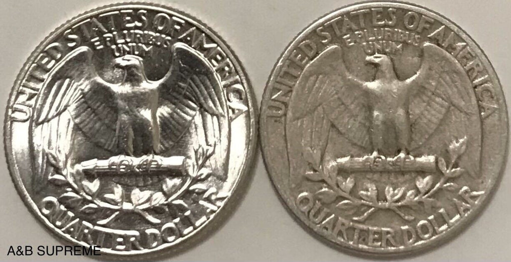 2) 1932-1964 Washington Quarter Gem Bu Uncirculated & Average Circulated 90% Silver