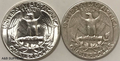 2) 1932-1964 Washington Quarter Gem Bu Uncirculated & Average Circulated 90% Silver