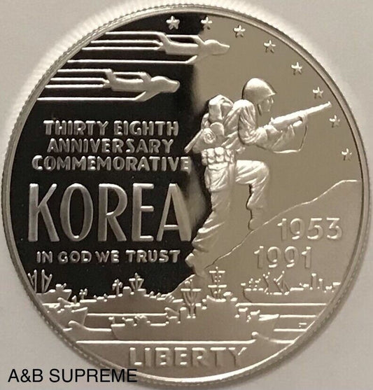 1991 P Korean War Korea Cameo Gem Proof Commemorative Dollar 90% Silver