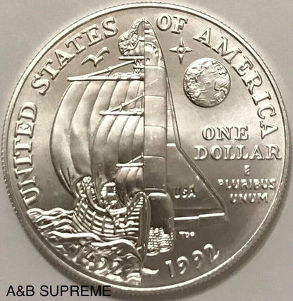 1992 D Columbus Quincentenary Commemorative Gem Bu Uncirculated Dollar 90% Silver