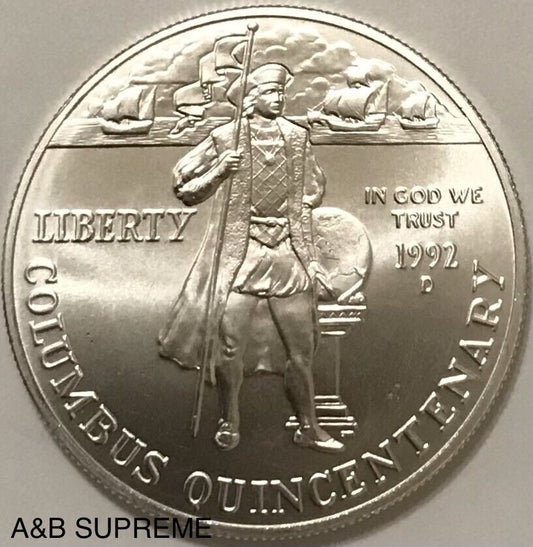 1992 D Columbus Quincentenary Commemorative Gem Bu Uncirculated Dollar 90% Silver