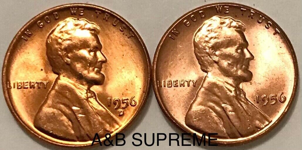 1956 P & D Lincoln Wheat Cent 2 Coin Set Bronze Pennies Gem Bu Uncirculated