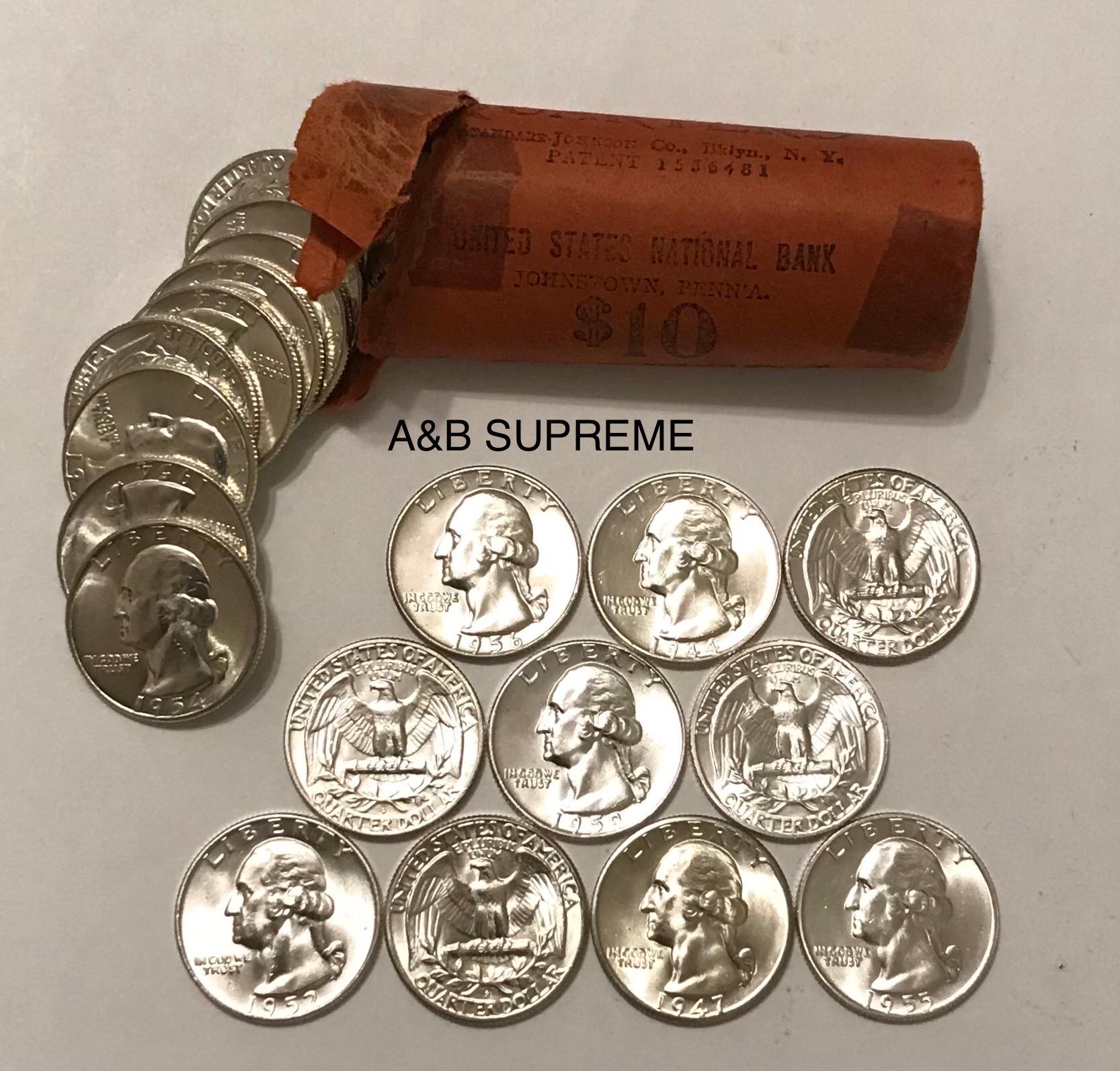 10) TEN Washington Quarters From OBW Roll Estate 1932-1964 Choice-GEM Bu Uncirculated 90% Silver