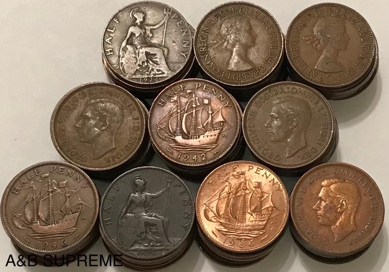 Huge Lot Of 100 1890-1967 United Kingdom British Large Half Penny English Cents AG Or Better