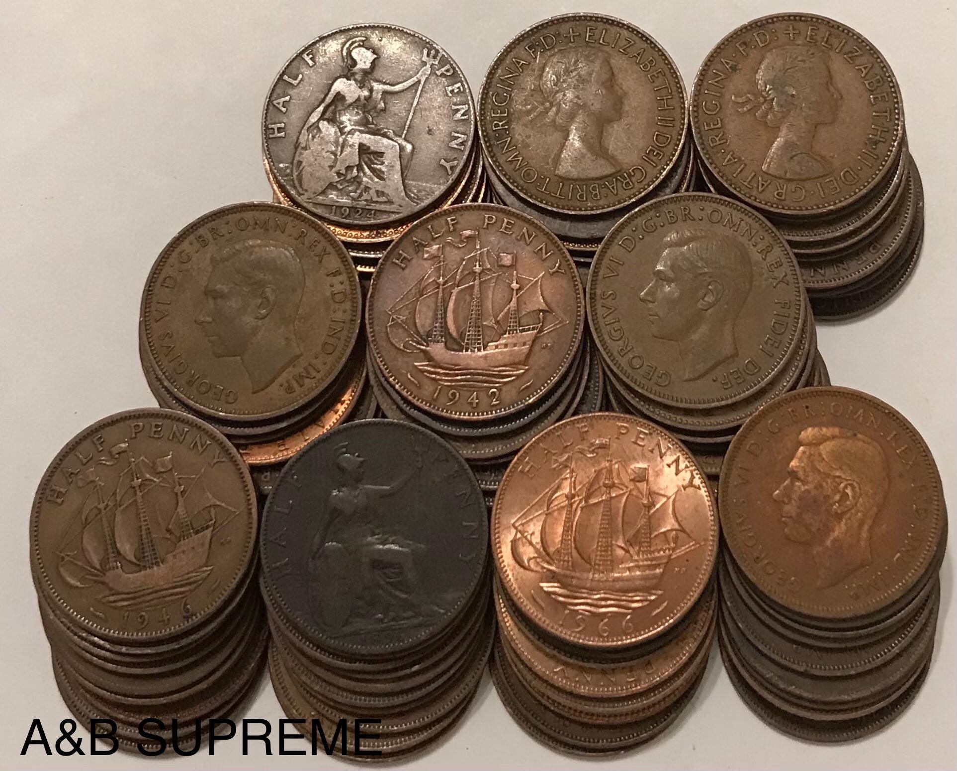 Huge Lot Of 100 1890-1967 United Kingdom British Large Half Penny English Cents AG Or Better
