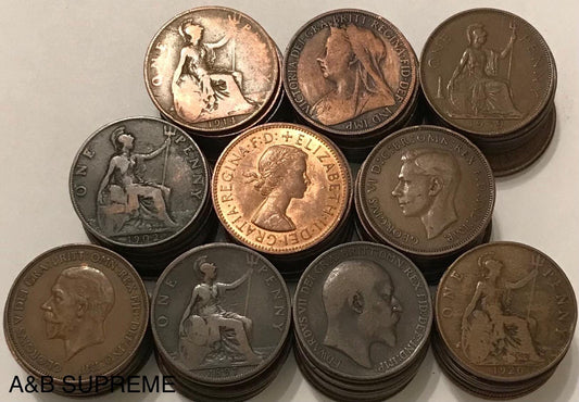 Huge Lot Of 100 1860-1967 United Kingdom British Large Penny English Cents AG Or Better