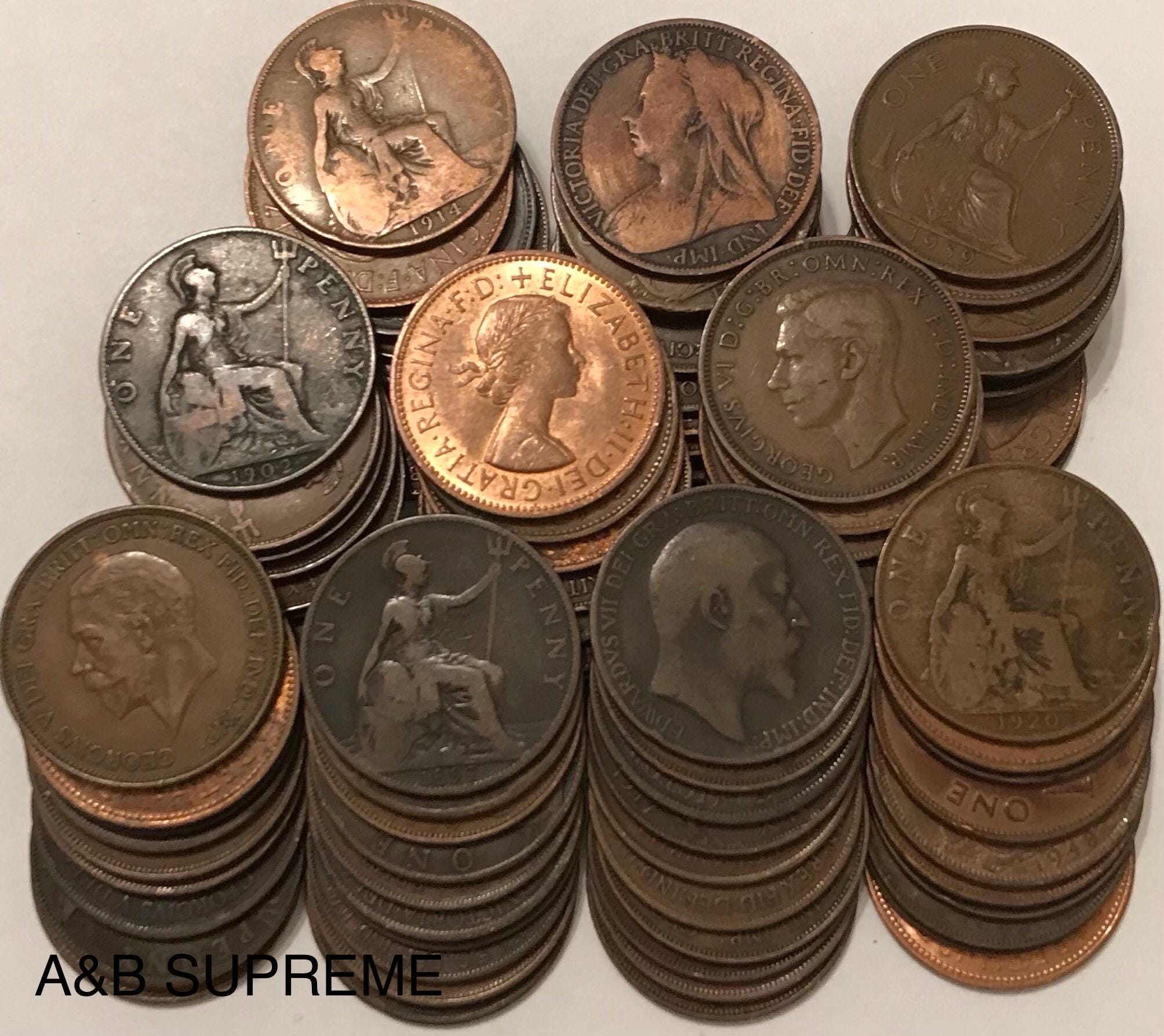 Huge Lot Of 100 1860-1967 United Kingdom British Large Penny English Cents AG Or Better